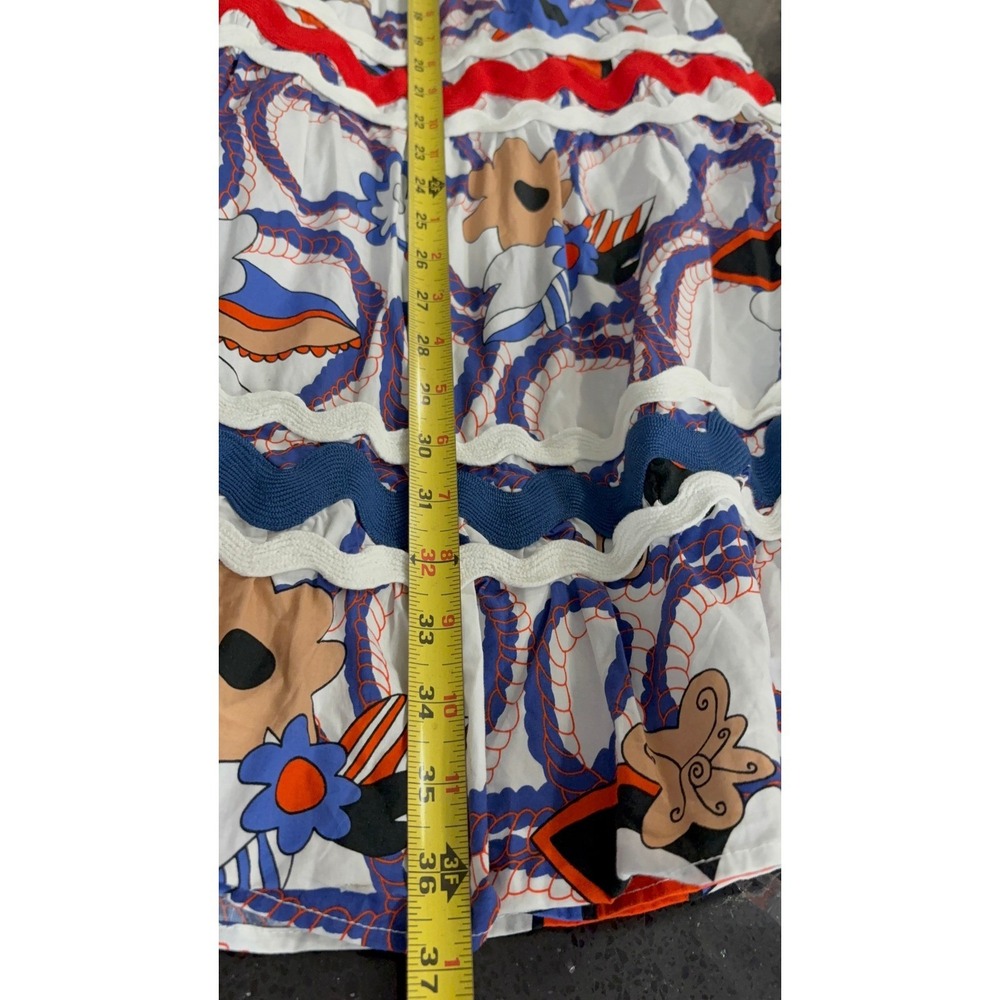 CeliaB Womens Floral Rope Print Tiered Maxi Skirt Rickrack Blue Red White Size M - Picture 6 of 7